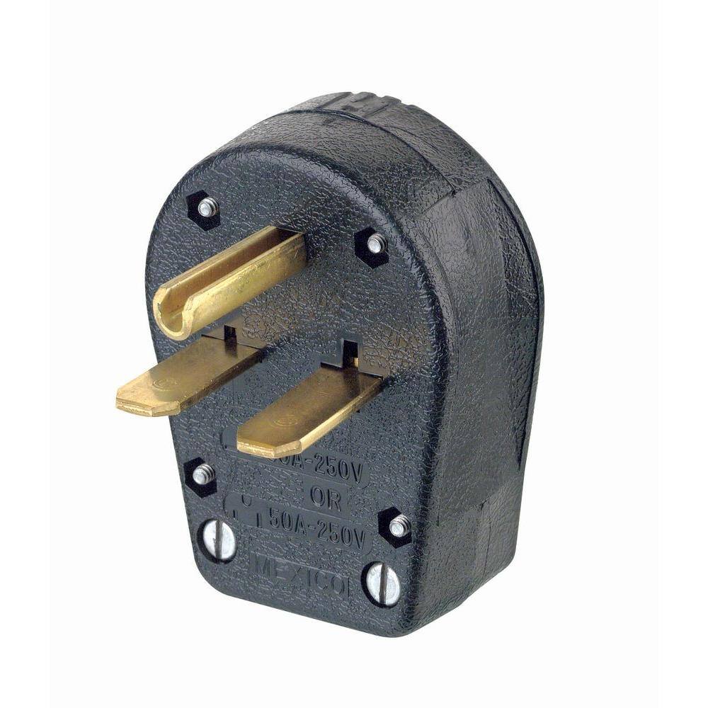 Leviton 3050 Amp 2-Pole3-Way Grounded Angle Straight Blade Plug Black R50-00931-000