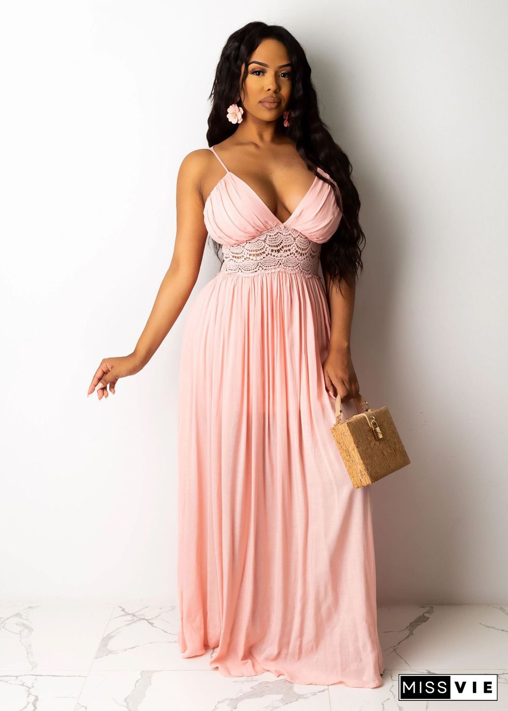 Sexy Low Cut Straps Sleeveless Floor-length Maxi Dress