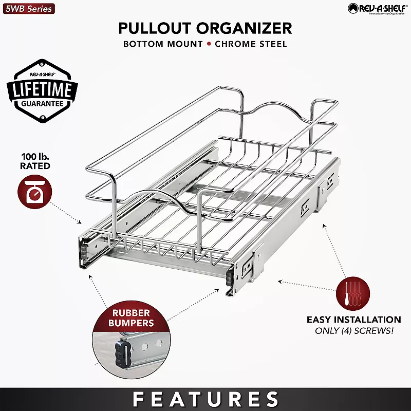 Rev A Shelf 5wb1-0918-cr 9 X 18 Inch Kitchen Cabinet Pull Out Basket， Chrome