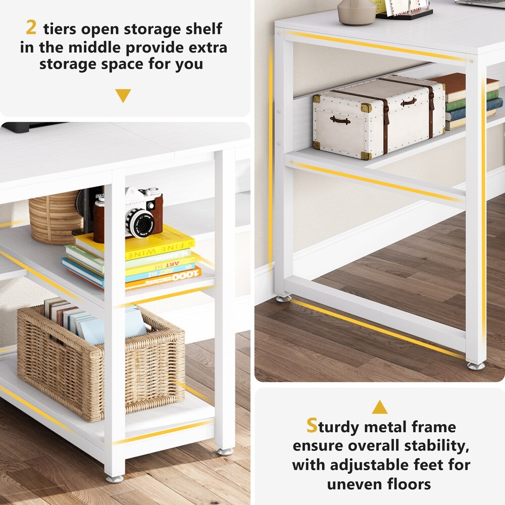 Two Person Desk with Bookshelf  Double Office Desk