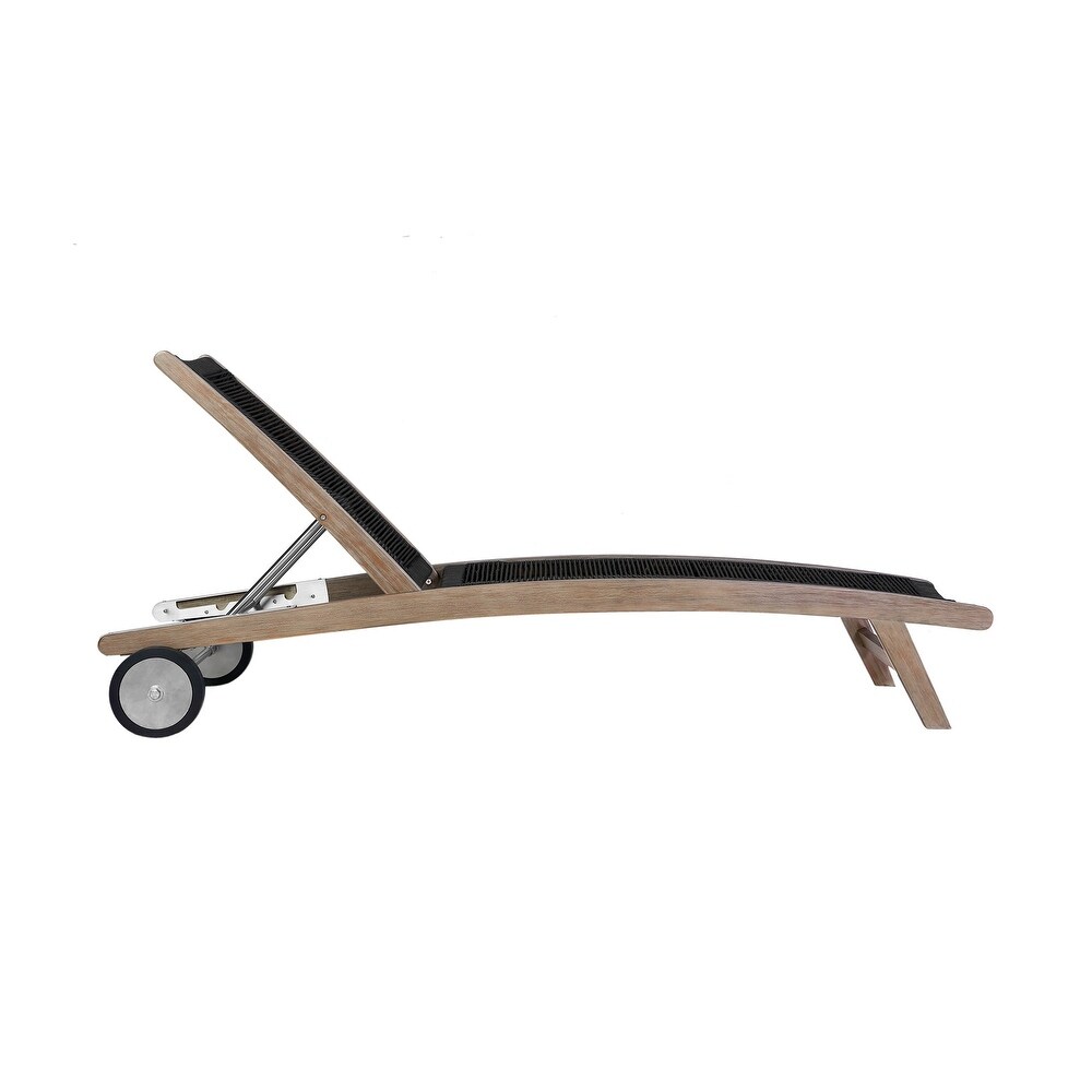Kin 72 Inch Adjustable Patio Chaise Lounger  Woven Rope  Wheels  Black