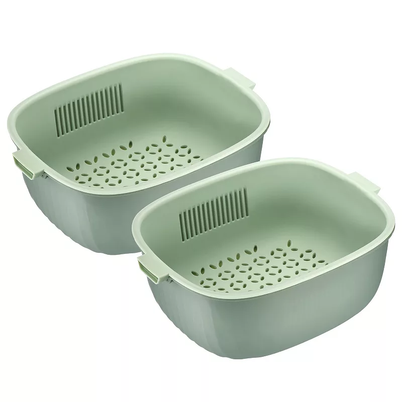 Colander Bowl Strainers Set 2PCS， Plastic Drain Basket Washing Colander