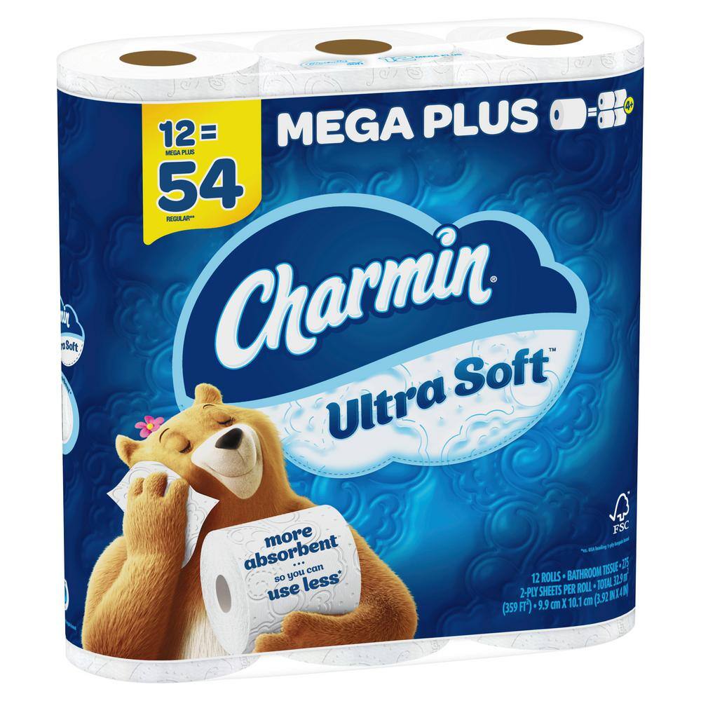 Charmin Ultra-Soft Toilet Paper Rolls (275-Sheets Per Roll) (12-Mega Plus Rolls) 003077201600