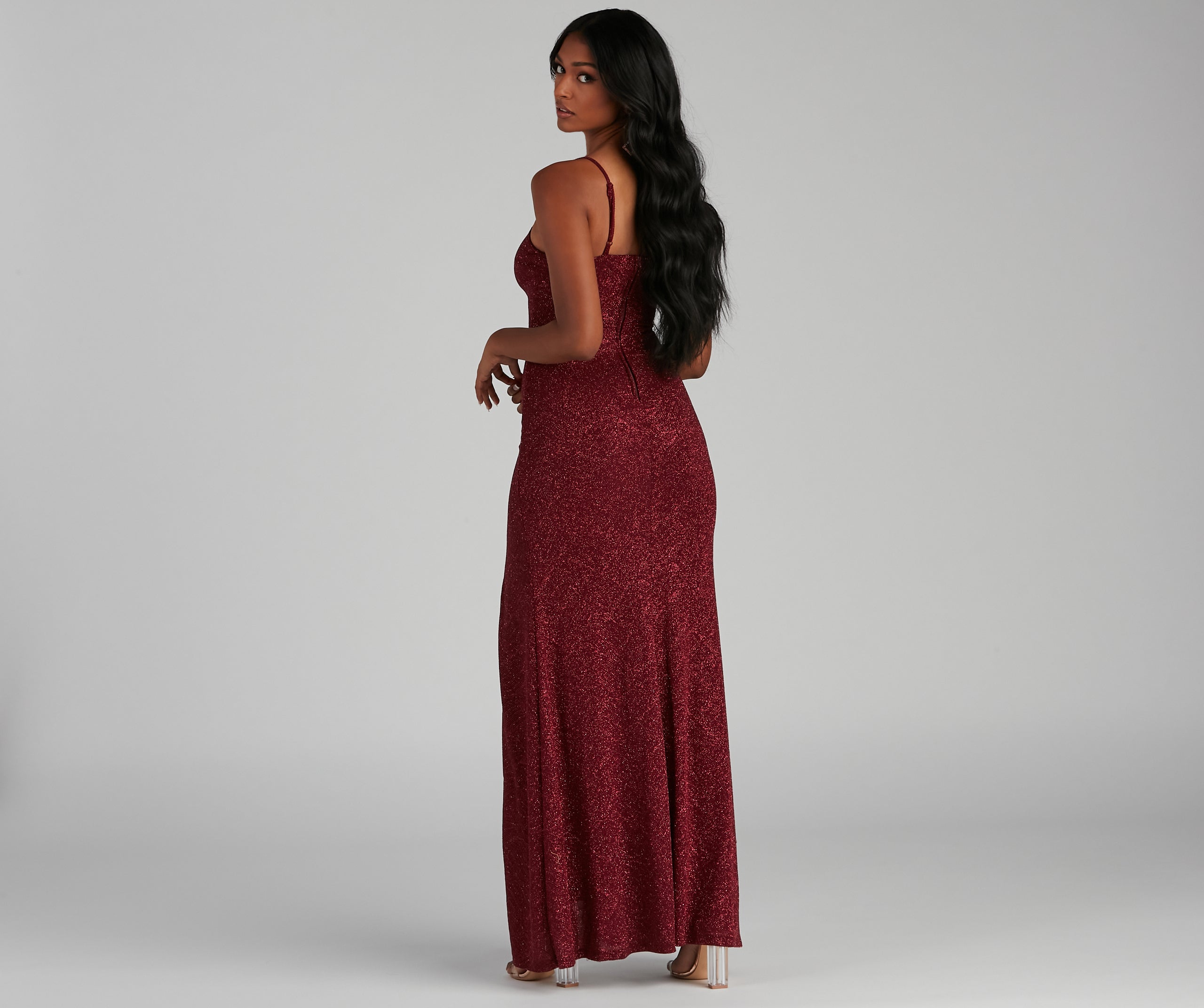 Keira Glitter Knit High Slit Formal Dress