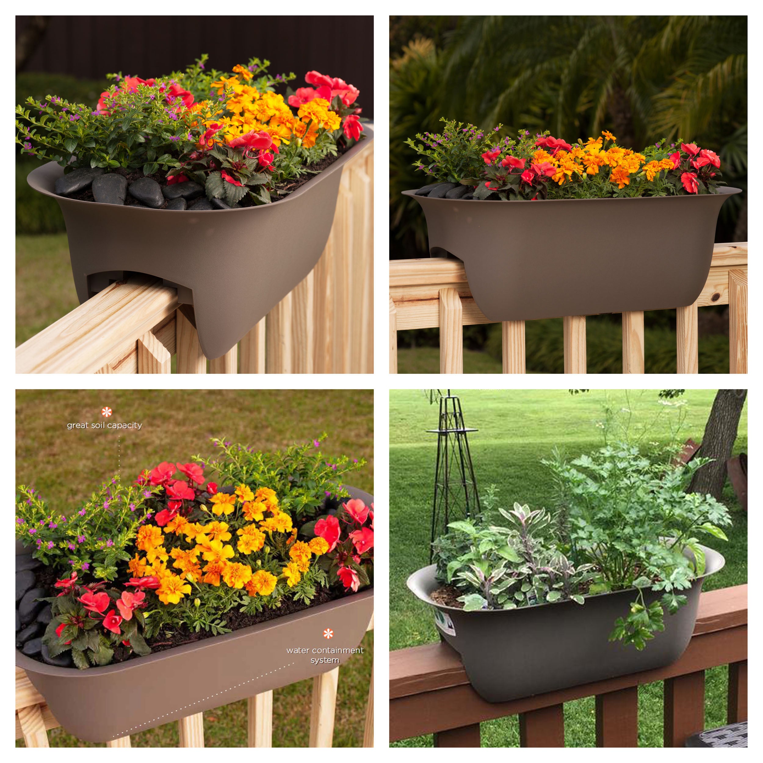 Bloem Modica Deck Rail Planter 26 x 8.75 Plastic Rectangle Charcoal Gray