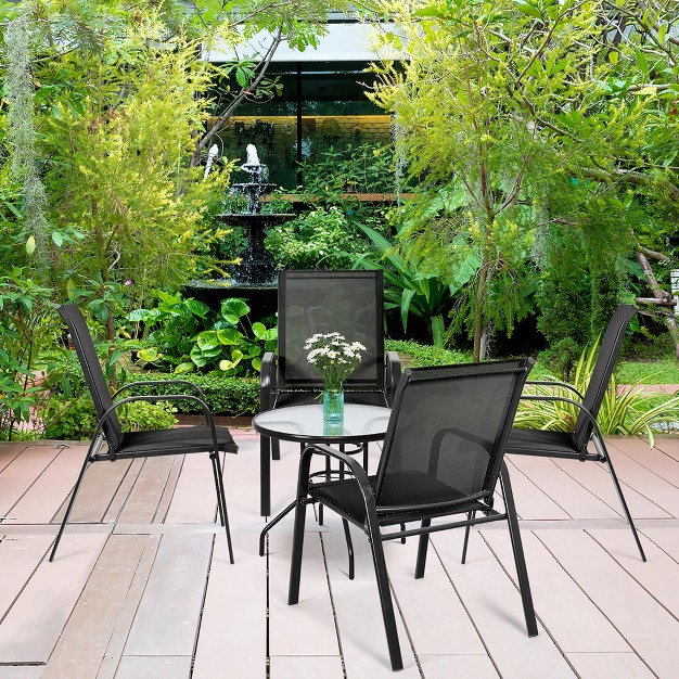 Costway 4pcs Patio Chairs Garden Deck Yard With Armrest Brown beige gray