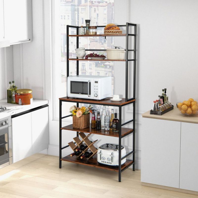 Hivago 5-Tier Kitchen Bakers Rack with Hutch and Open Shelves-Rustic Brown