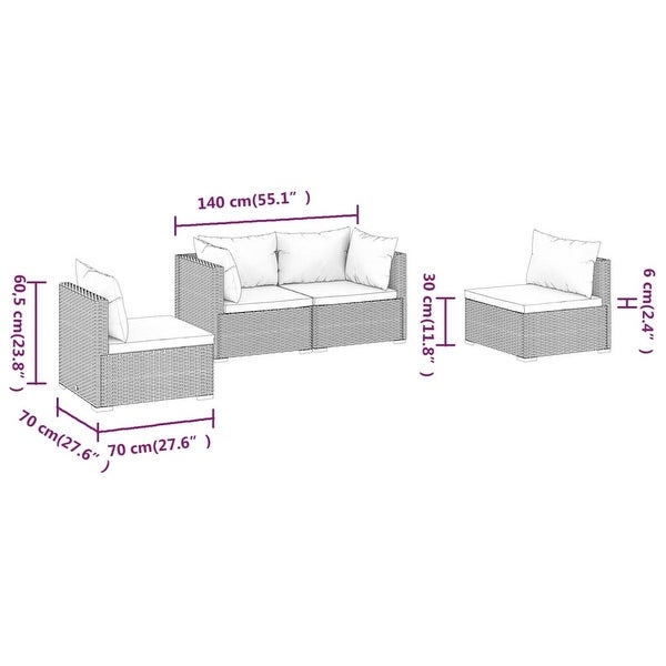 4 Piece Patio Lounge Set with Cushions Poly Rattan Brown - Overstock - 37573939