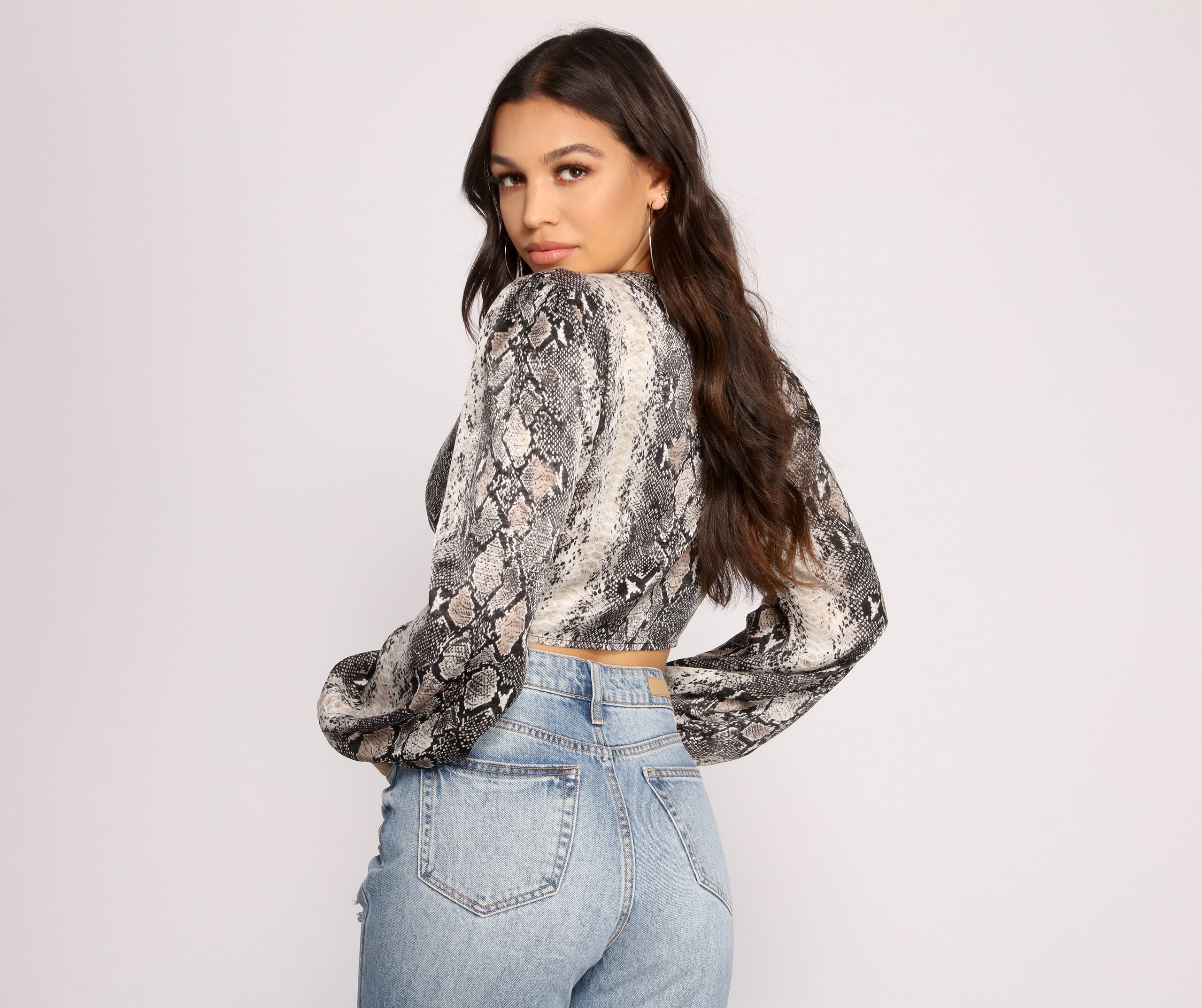 Chic Satin Snake Print Crop Top