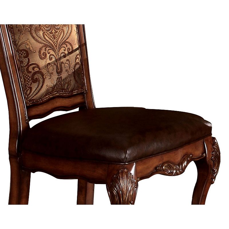 Wooden Side Chair with Claw Legs and Leatherette Seat， Brown， Set of Two