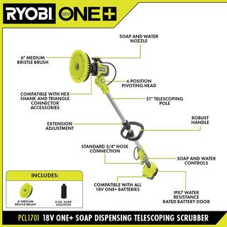 RYOBI ONE+ 18V Cordless Soap Dispensing Scrubber Kit with 2.0 Ah Battery and Charger PCL1701K