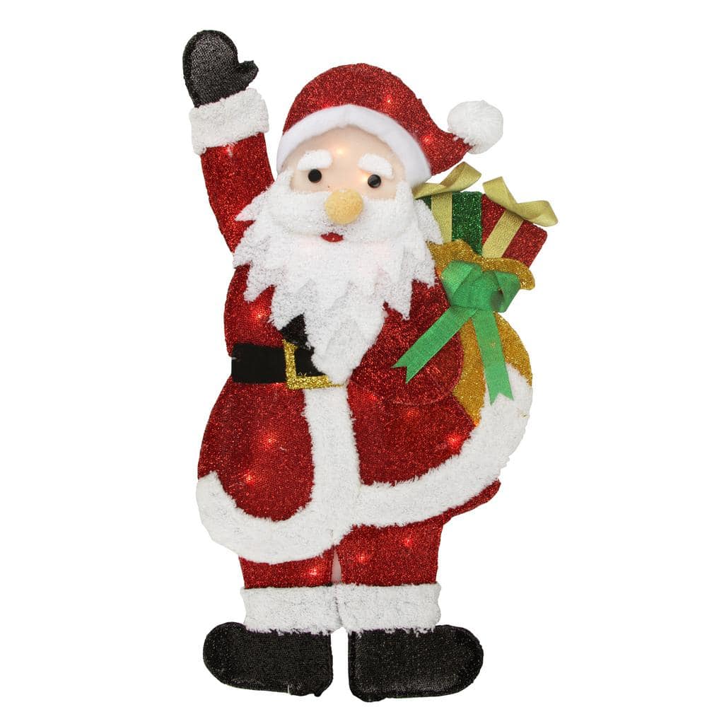 32 in. Red and White Lighted Waving Santa with Gifts Christmas Outdoor Decoration 31457981