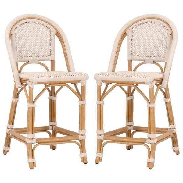 Counter Stool with Woven Seat and Curved Back， Set of 2 - Off-white - 43