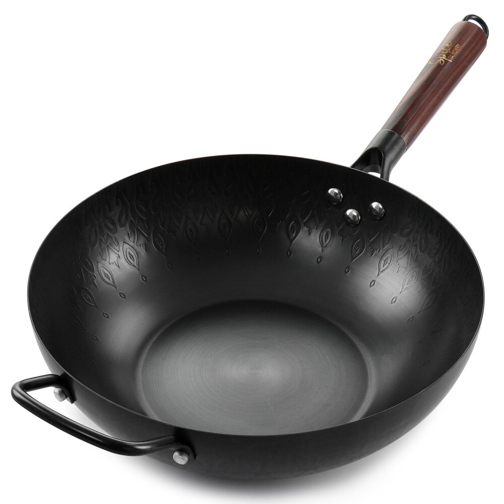 Spice by Tia Mowry 12in Carbon Steel Wok with Wooden Handle in Black