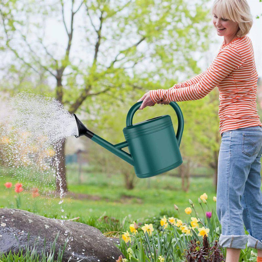 Dyiom Green 1 Gal.  Garden Watering Cans Large Long Spout with Sprinkler Head B09X2S695D