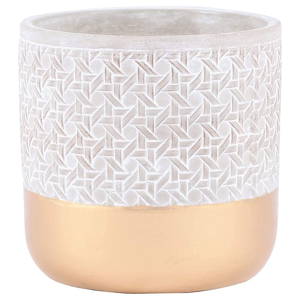 Inspirella 6.5 In Ceramic Round Geometric Plant Pots w/ Drainage Holes (2 Pack)   (L x W x H): 6.3 x 6.3 x 6.1 inches