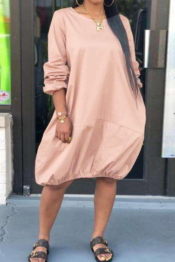 Casual Loose Solid Color Pocket Midi Dress