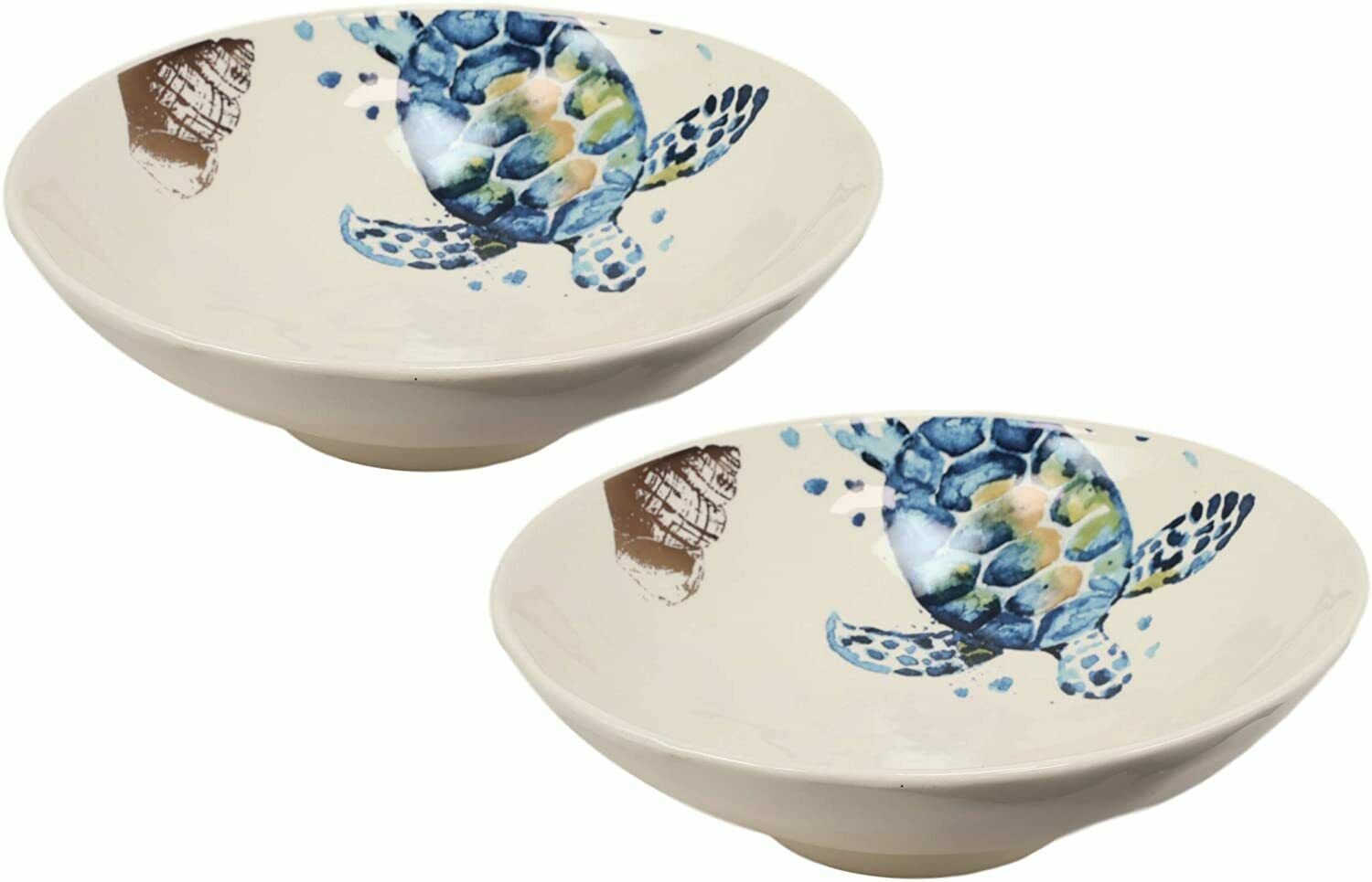 1 Blue And White Sea Turtle Ceramic Dinnerware (Soup Noodle Bowl 46oz， 2pcs) EBR02