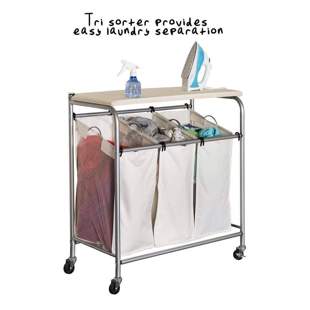 Honey-Can-Do Rolling Laundry Sorter with Ironing Board SRT-01196