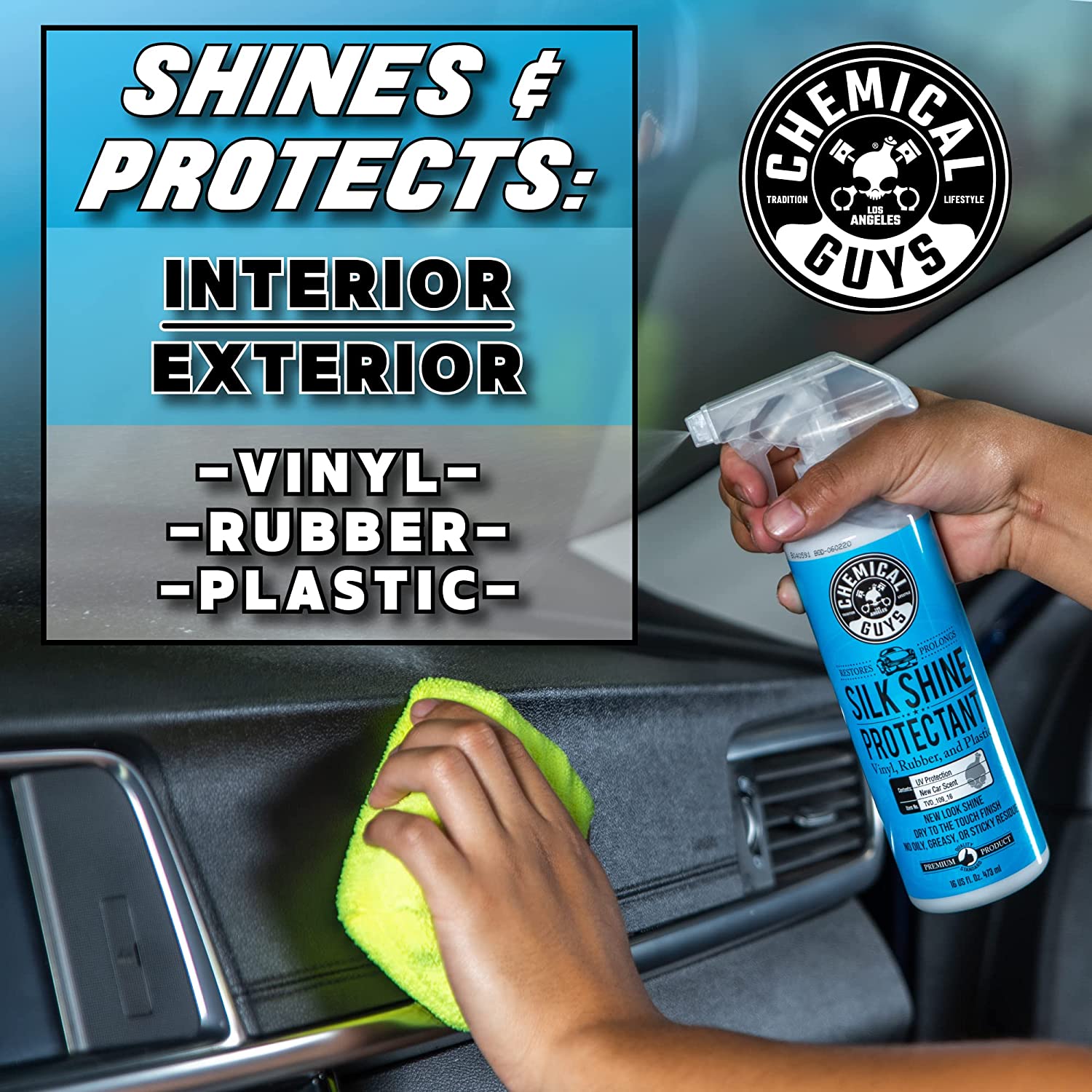 Chemical Guys TVD_109 Silk Shine Sprayable Dry-To-The-Touch Dressing and Protectant for Tires， Trim， Vinyl， Plastic and More， Safe for Cars， Trucks， Motorcycles， RVs and More， 128 fl oz (1 Gallon)