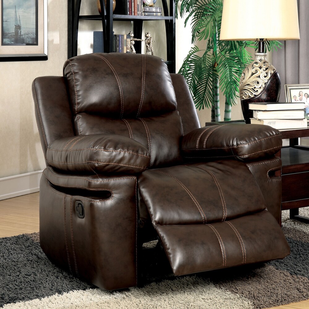 Eliv Transitional Brown Faux Leather 3 Piece Reclining Sofa Set with USB by Furniture of America