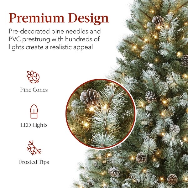 PreLit Frosted Artificial Scotch Pine Christmas Tree w/ Metal Stand