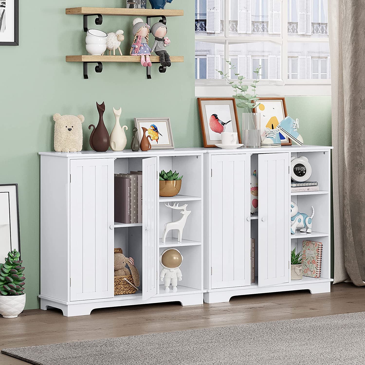 HOMEFORT 31.5 Wooden Cube Cabinet， Children's Toy Storage Cabinet， Console Cabinet for Kitchen， Accent Buffet Sideboard， White