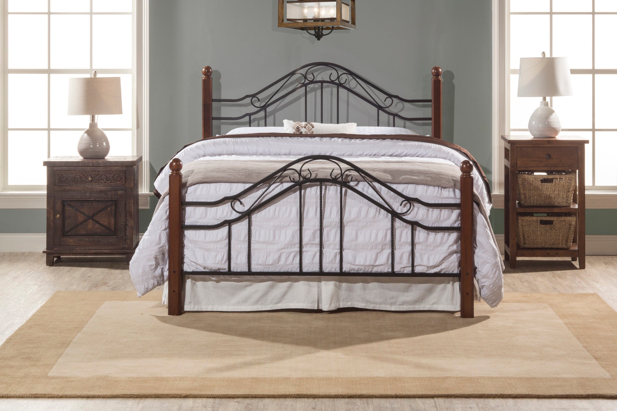 Hillsdale Furniture Madison Textured Black Metal Queen Bed with Cherry Wood Posts