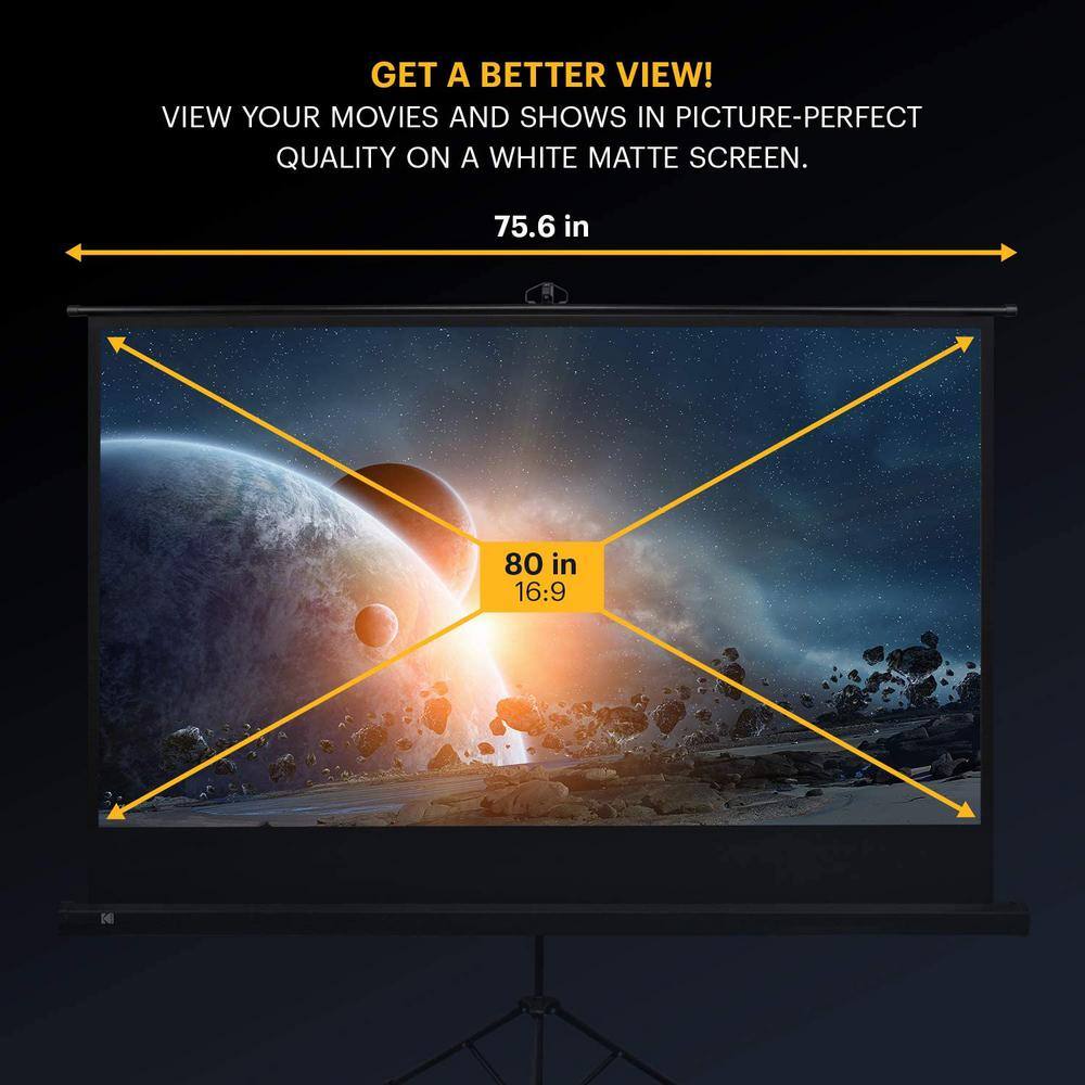 Kodak 80 in. Projector Screen Portable Projector Screen and Stand with Carry Bag Package RODPJSTS80.16