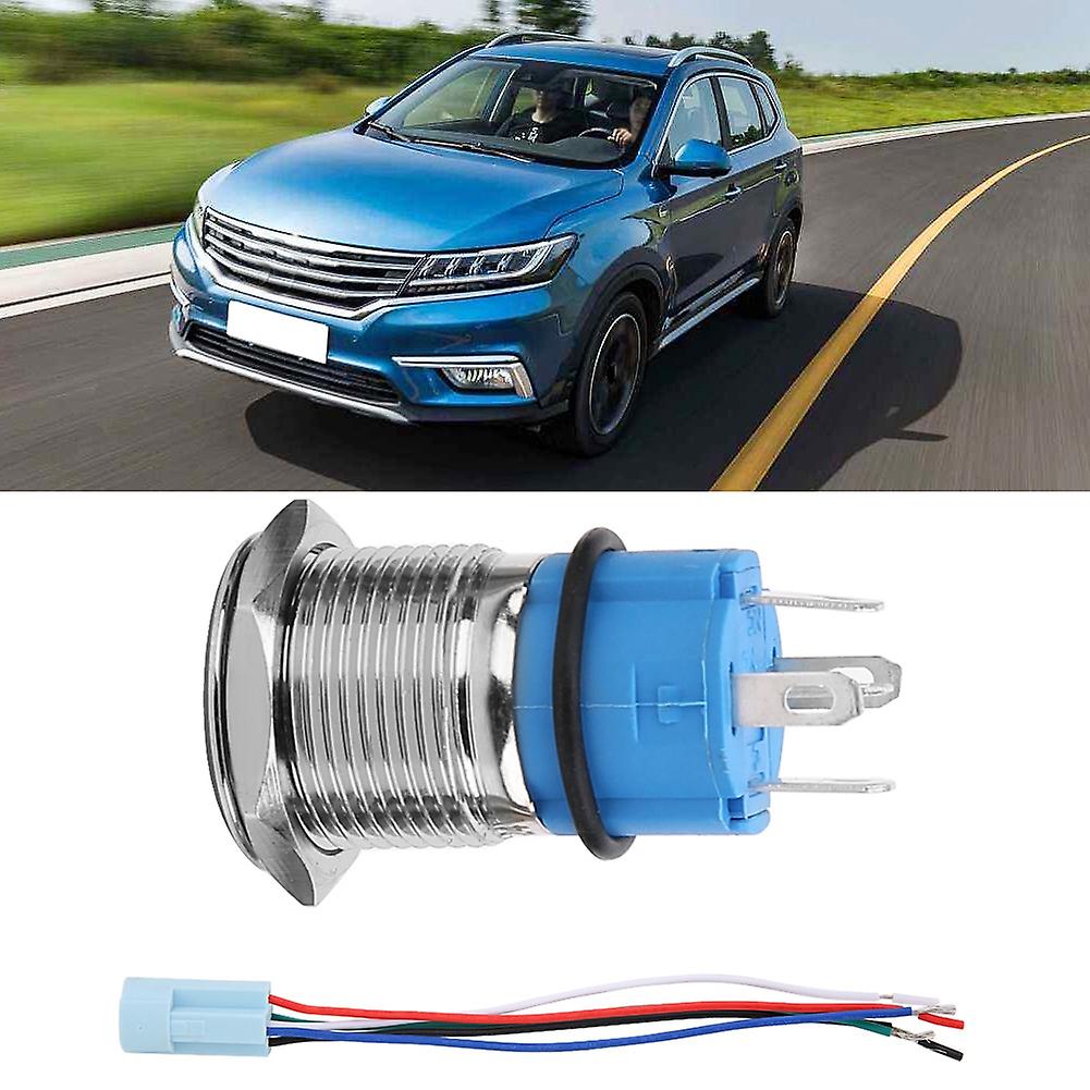 16mm 12v Waterproof Car Led Light Latching Self-locking Push Button Switch With Plug (blue)