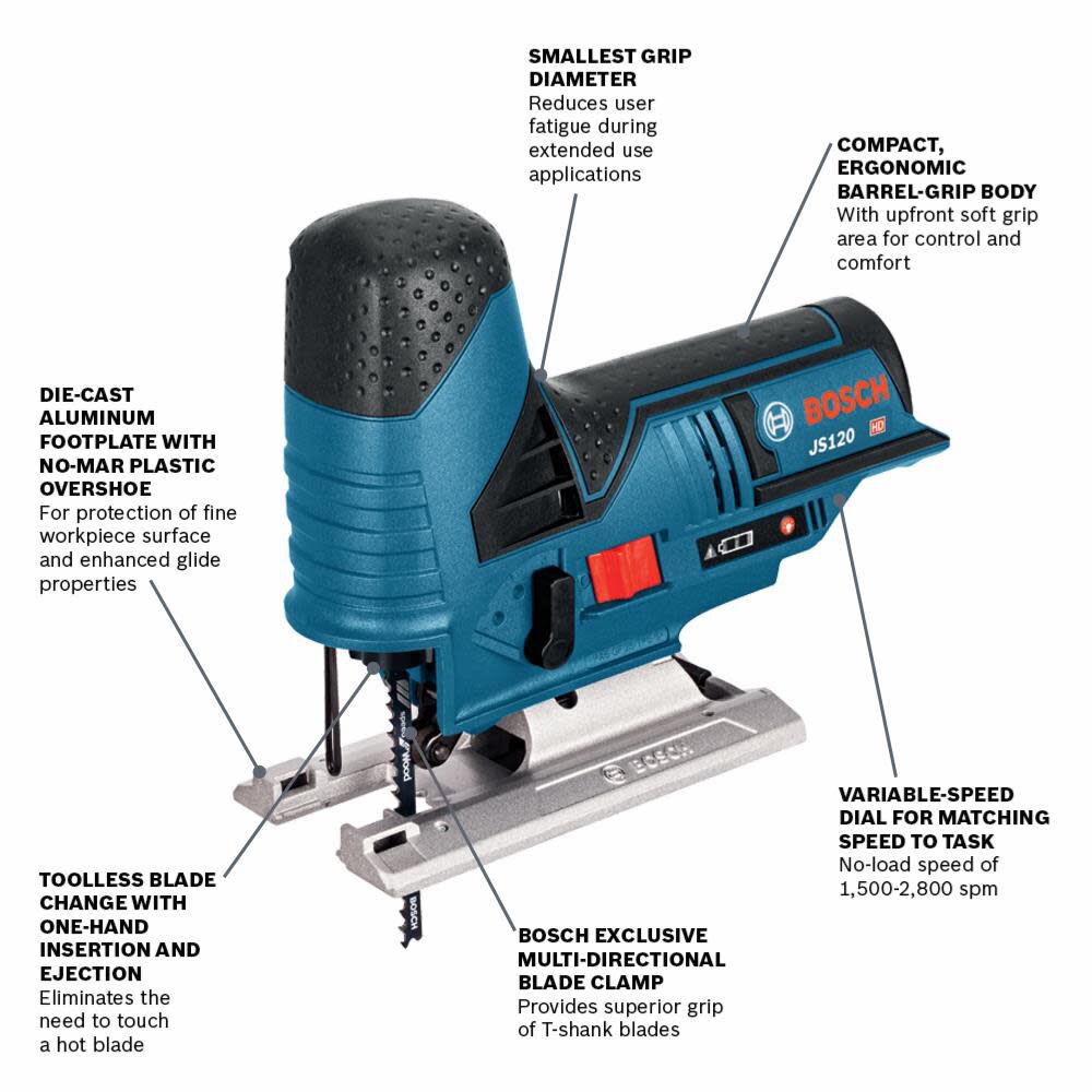 Bosch 12V Jig Saw Max Barrel Grip with Tray Reconditioned Bare Tool JS120BN-RT from Bosch