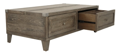 Signature Design by Ashley Chazney Industrial Lift Top Coffee Table with 2 Storage Drawers, Brown