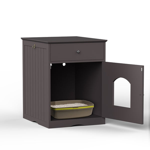 Wooden Pet House Side Table with Drawer，Espresso