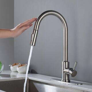 Toject Ballard Touch Single-Handle Pull-Down Sprayer Kitchen Faucet with Dual Function Sprayhead in Brushed Nickel BST001NS