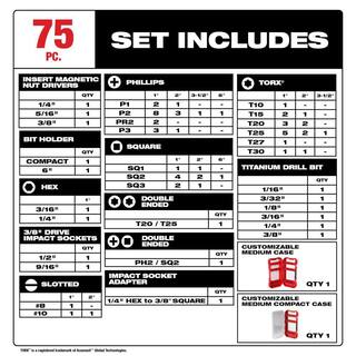 MW SHOCKWAVE Impact Duty Alloy Steel Drill Drive and Fastening Bit Set with PACKOUT Accessory Case (75-Piece) 48-32-4098
