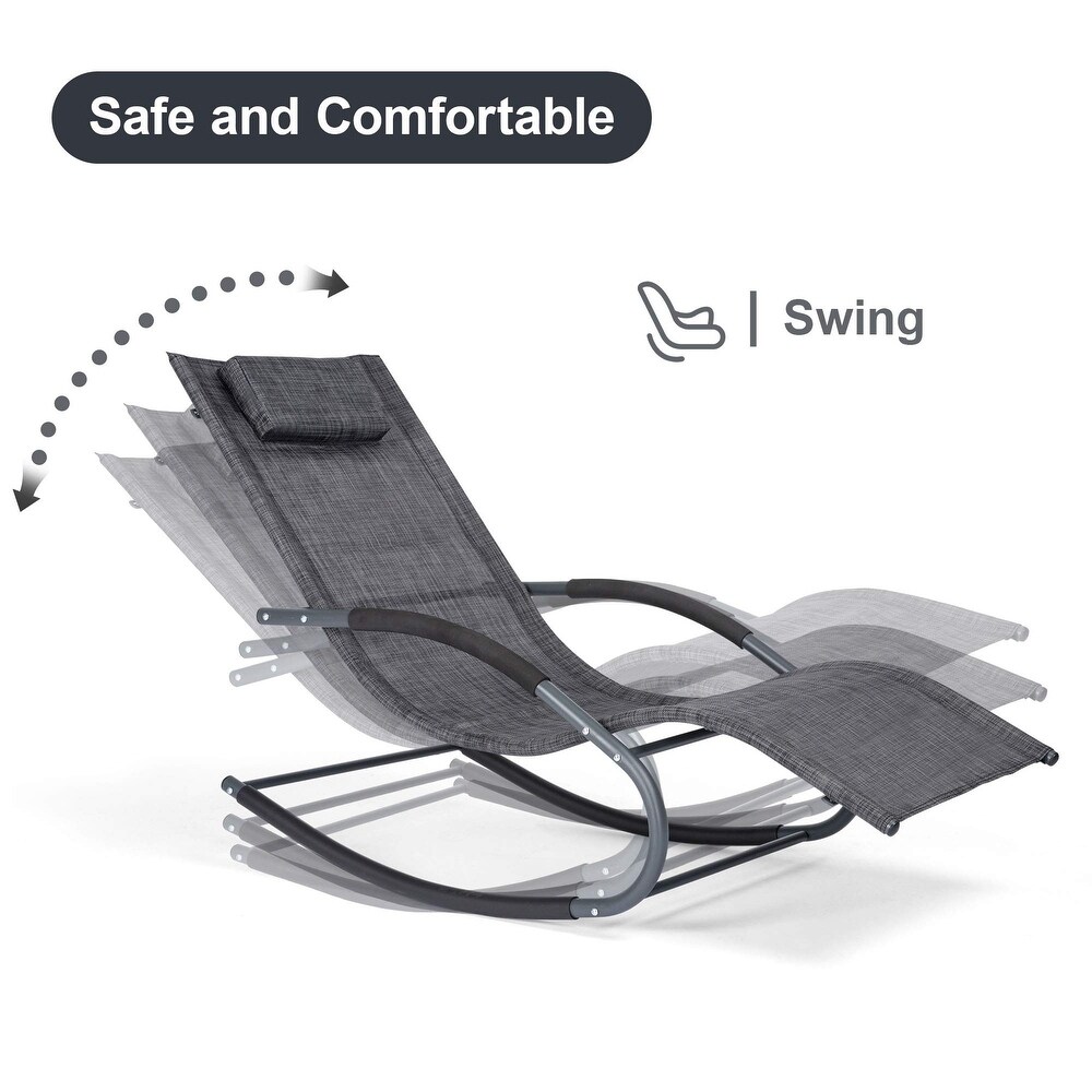 Outdoor Chaise Lounge Steel Curved Lounge Chair with Detachable Pillow Weather Resistant Fabric for Lawn Poolside   56.3*24.8*35