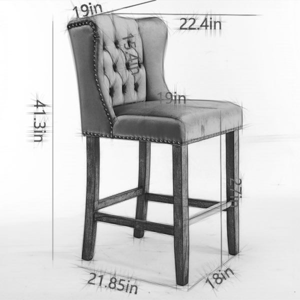 Modern Set of 2 Barstools with Wood Legs