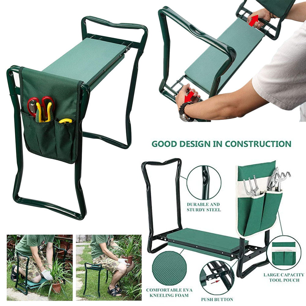 Heavy Duty Folding Garden Kneeler and Seat for Weeding and Portable Garden Stool Seat with 1 Tool Pouch, EVA Kneeling Pad