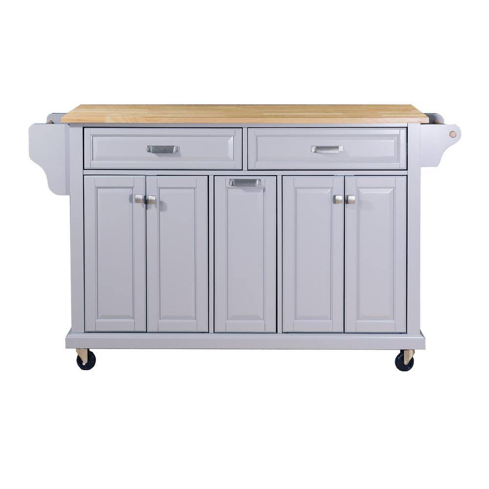 Whatseaso Grey Wood 60.50 in. Kitchen Island with Storage MY23K-110515839