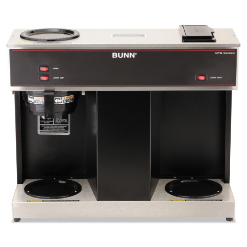 BUNN Pour-O-Matic Three-Burner Pour-Over Coffee Brewer， 12-Cup， Stainless Steel， Black (VPS)