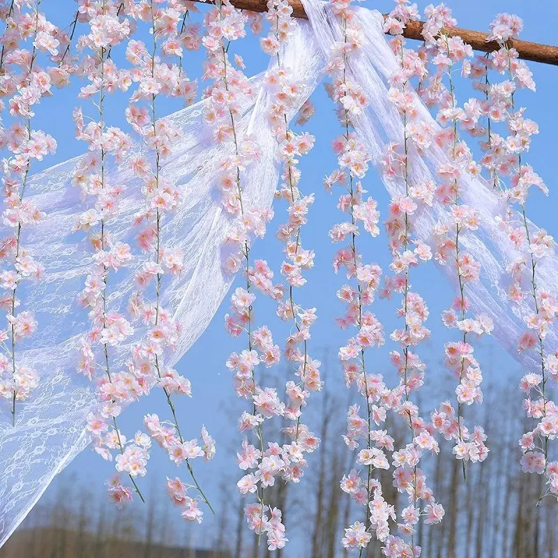 best seller factory supply cheap pink white artificial 1.8 m cherry blossom garland vine for decoration