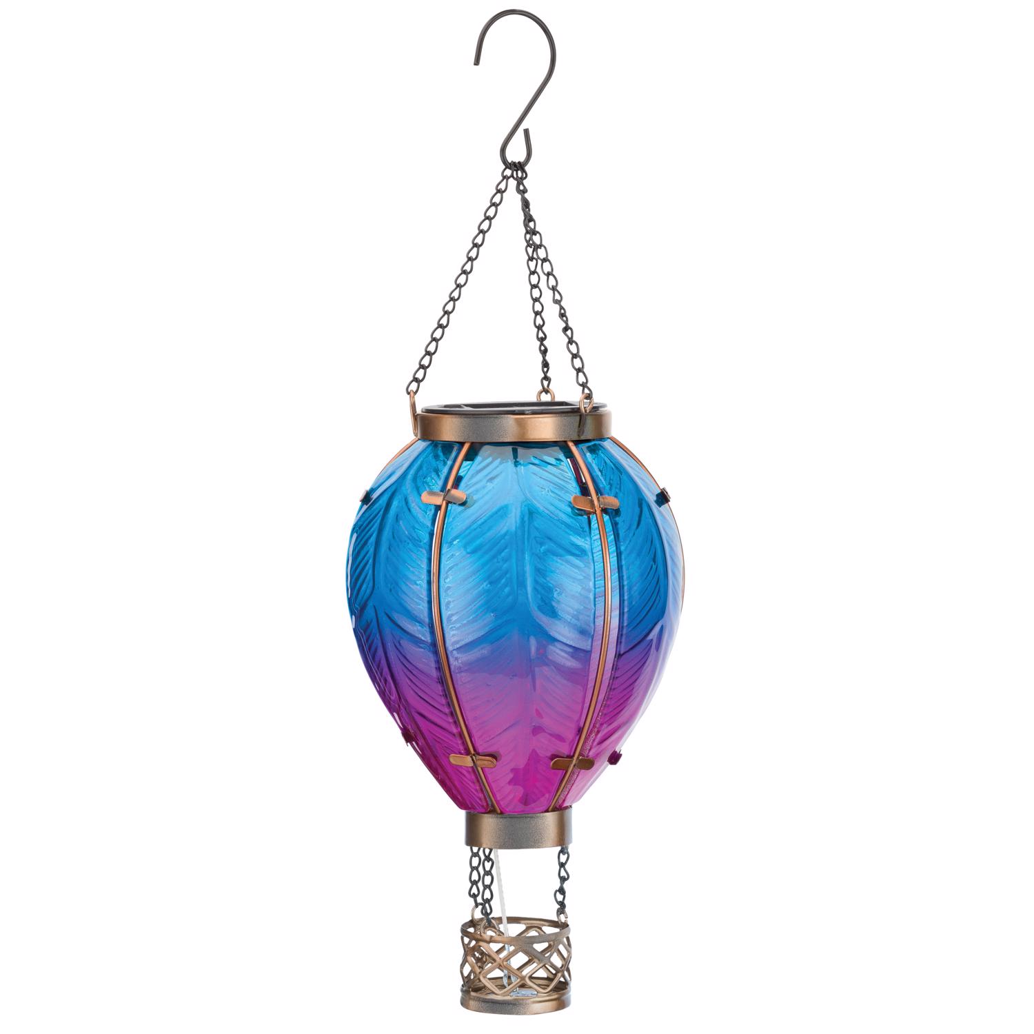 Regal Art and Gift Blue/Pink Glass/Metal 15 in. H Hot Air Balloon Lantern