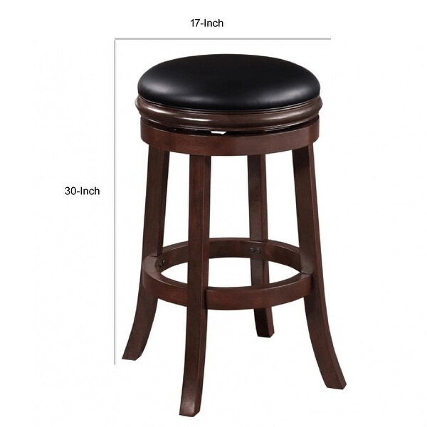 Sabi 29 inch Swivel Counter Stool， Solid Wood， Faux Leather， Brown， Black