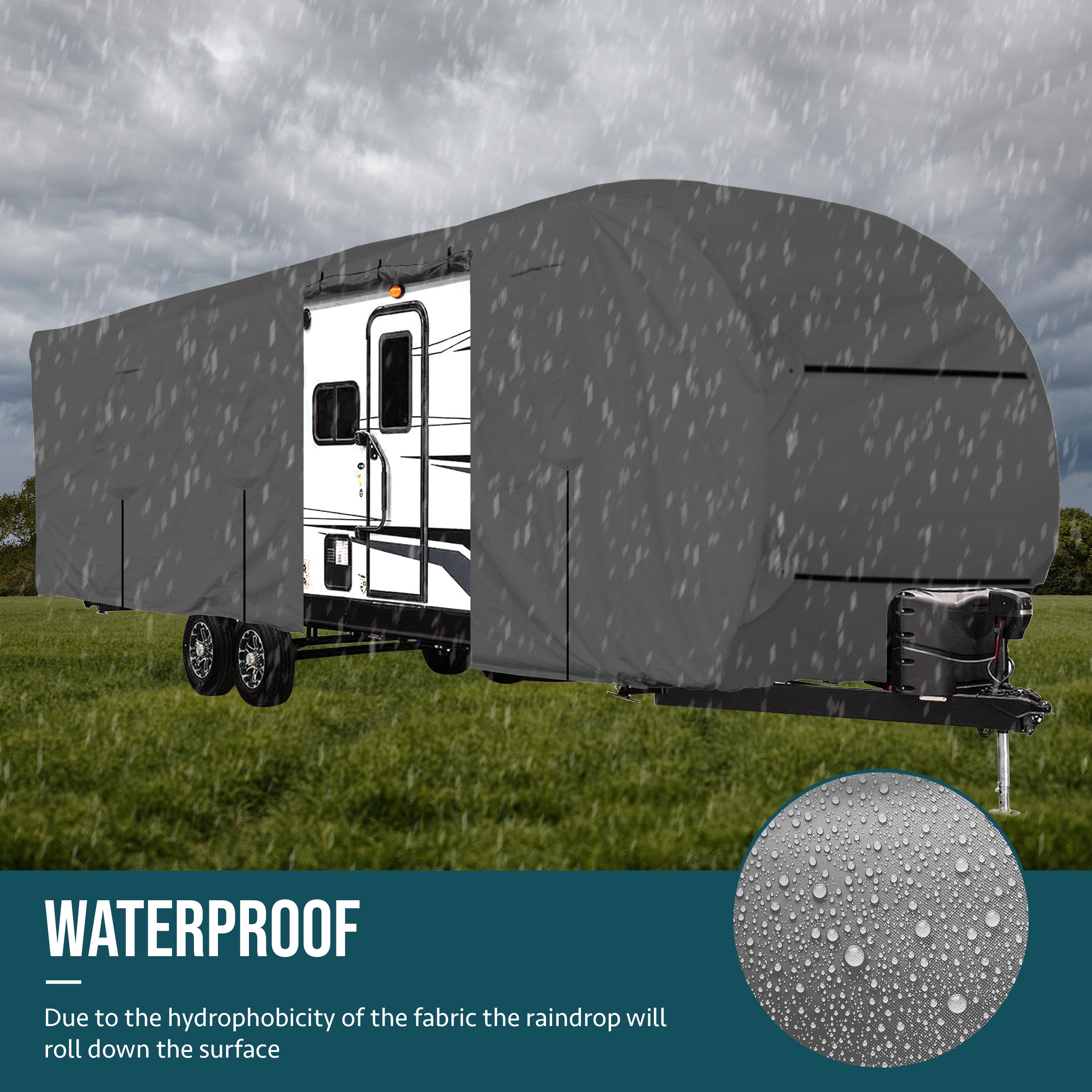 NEH Upgraded Travel Trailer RV Cover， Extra-Thick Anti-UV， Durable Camper Cover， Fits 16ft - 18ft Length Motorhome-Breathable， Water-Repellent， Rip-stop