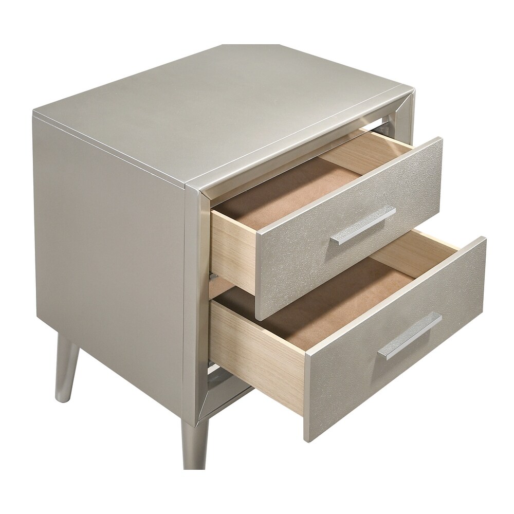 Contemporary Modern Design Metallic 2 Drawer Nightstand