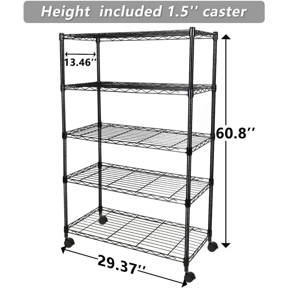 ZACHVO 5-Tier Black Boltless Welded Steel Garage Storage Shelving (29 in. W x 61 in. H x 14 in. D) HDB07R9MQMSPDM