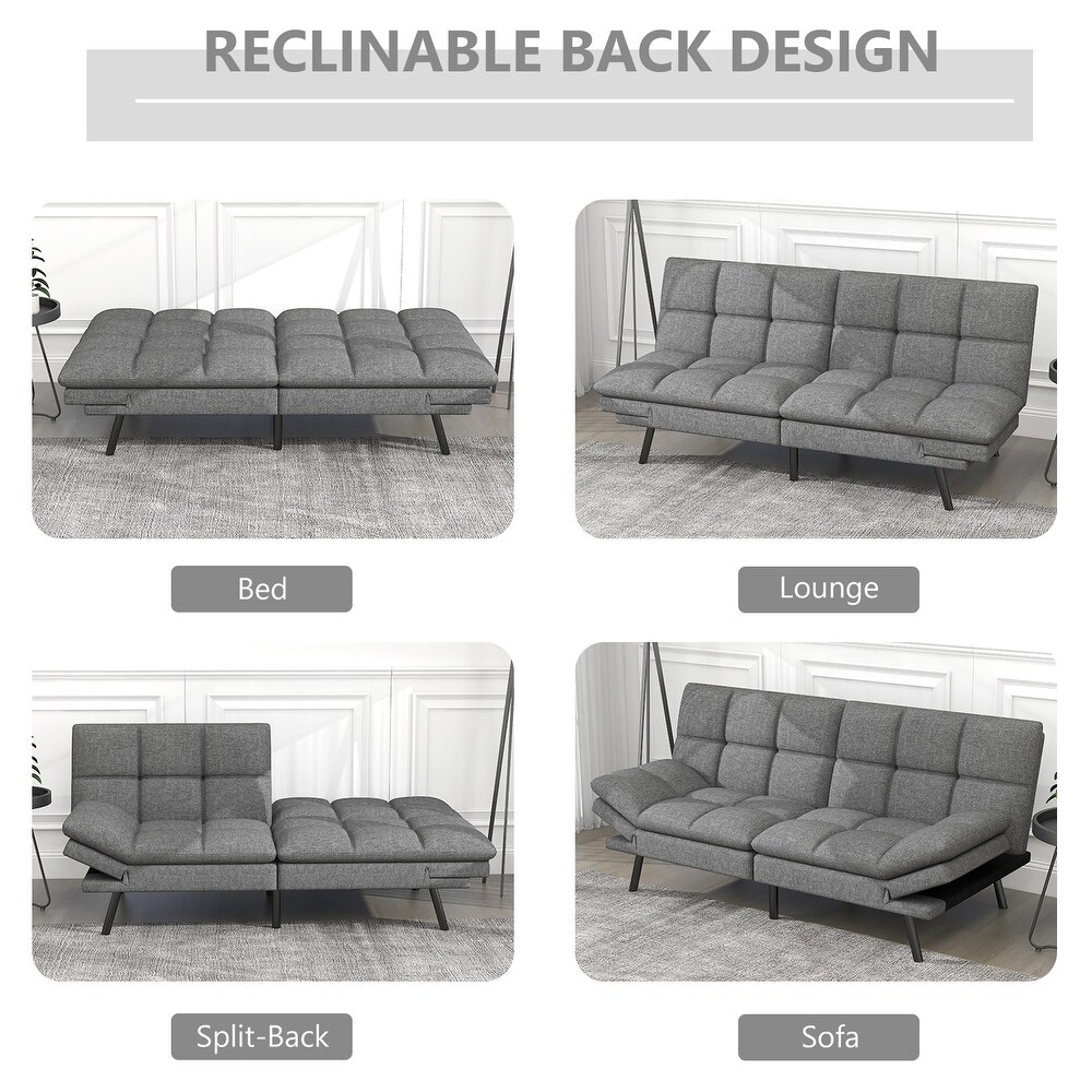 Modern Linen Futon with Memory Foam and Adjustable Armrests