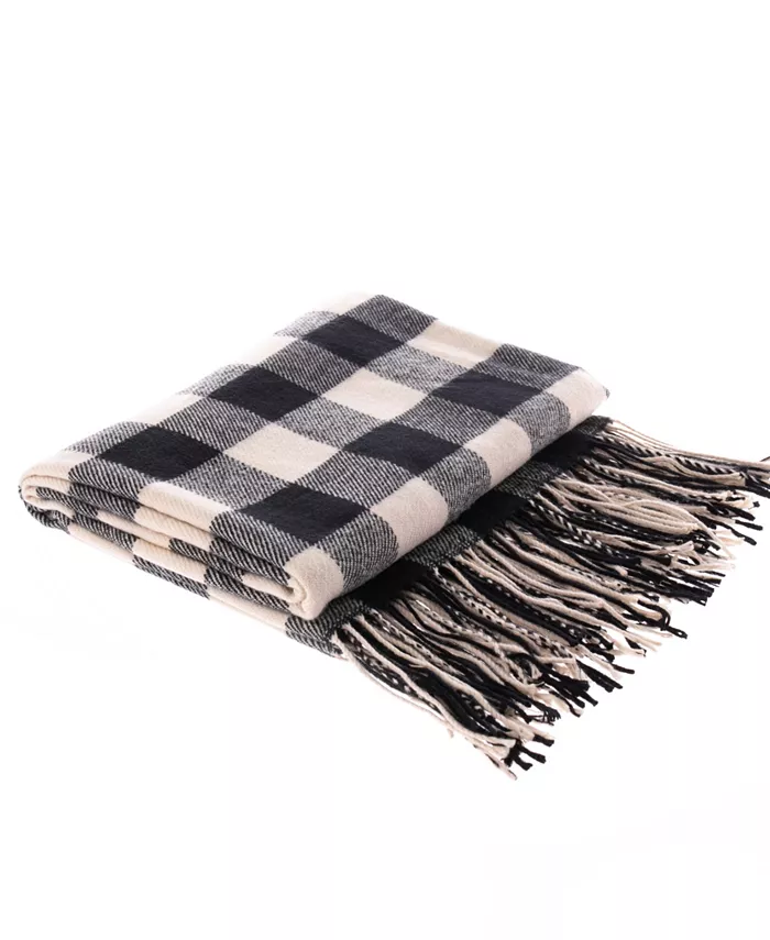 Happycare Textiles Decorative Sofa Bed Check Tassel Wrap Shawl Throw， 60 x 50