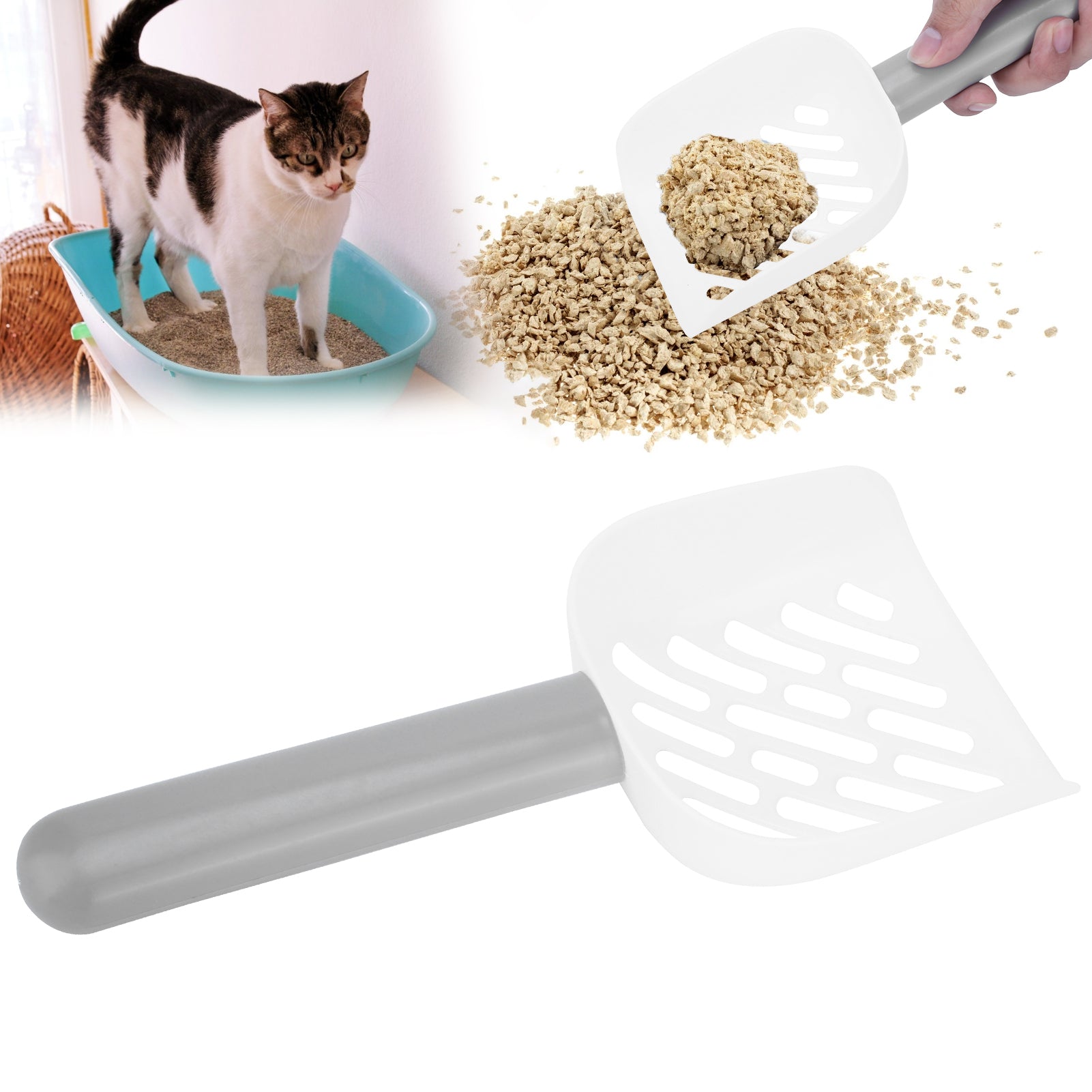 Cat Litter Scoop， Cleaning Durable Cat Poop Shovel Household Plastic With  Hook For Cat Poop For Litter Boxes Gray