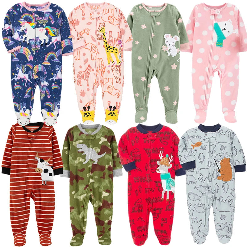 Docinmom 2023 Baby Warm Clothes Fleece Romper Cartoon Fox Unicorn Dinosaur Sleepwear New Born Bebe Clothing Jumpsuit Coverall